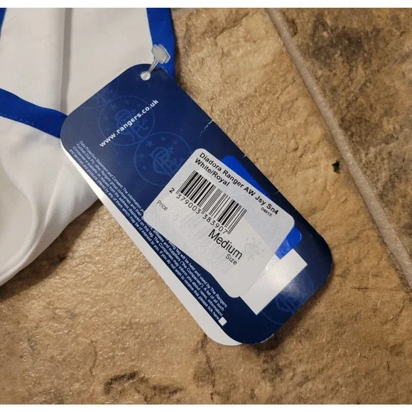 NWT Diadora Size Medium Glasgow Rangers White Blue Soccer Football Jersey - Picture 6 of 7